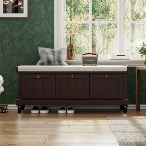 Classic Shoe Bench With Cushion And 3 Drawers, Fluted Entryway Bench With Storage For Living Room, Entryway Bench With Storage-Cuddlewood - 1 of 4