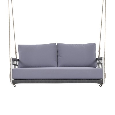 NicBex 2-Seat Hanging Porch Swing with Woven Rope and Cushion for Patio Bedroom Porch Garden,Light Gray