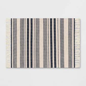 2'x3' Striped Tapestry with Fringes Woven Indoor/Outdoor Rug Navy/Ivory - Threshold™