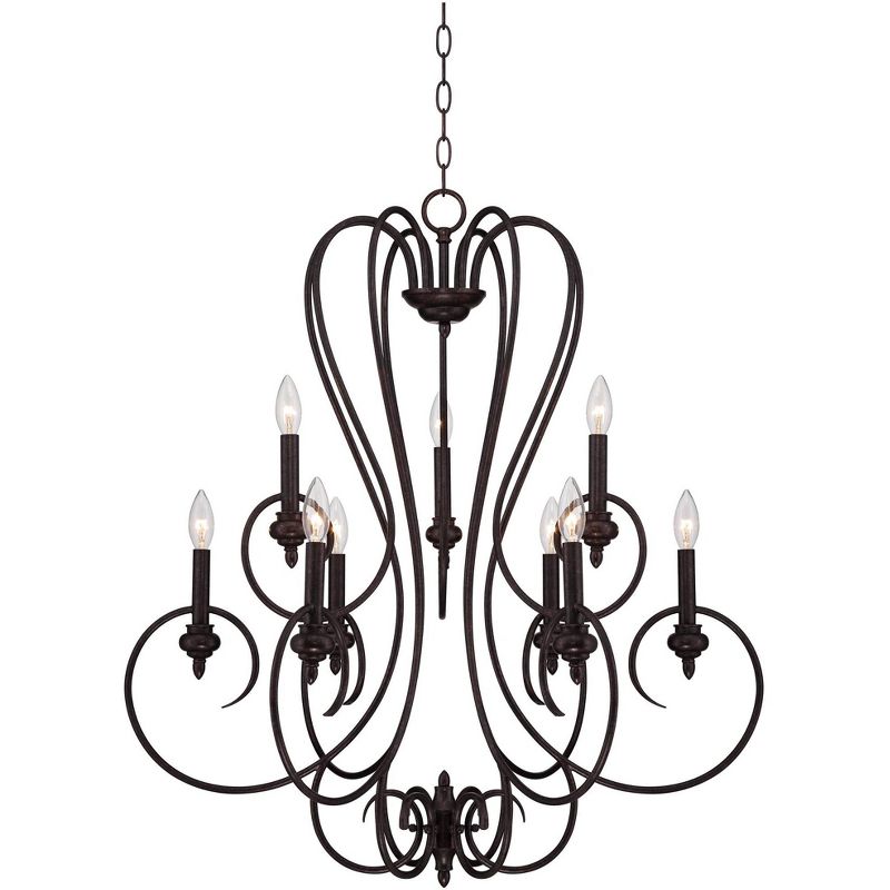Franklin Iron Works Channing Bronze Chandelier 30 1/2" Wide Curved Scroll 9-Light Fixture for Dining Room House Foyer Kitchen Island Entryway Bedroom, 1 of 7