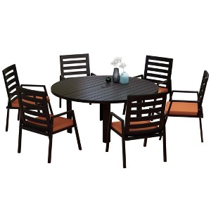 LeisureMod Chelsea 7-Piece Patio Dining Set, 60" Round Aluminum Dining Table and 6 Dining Armchair - 1 of 4