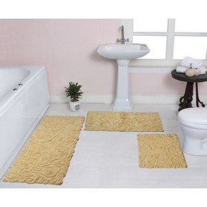 Bell Flower Collection Cotton Floral Pattern Tufted Bath Rug Set Pack of 3 - Home Weavers - 1 of 4