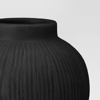 Black Round Ceramic Textured Table Vase, 12.24"