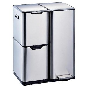 16 Gal Kitchen Trash Can, 3 Compartments Stainless Steel Garbage Can with Pedal and Removable Inner Buckets, Trash and Recycle Bin Combo Set - 1 of 1