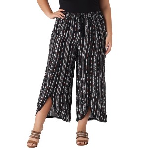 Agnes Orinda Women's Plus Size Split Elastic Waist Flowy Striped Casual Wide Leg Fashion Pants - 1 of 4