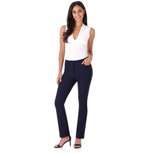 Rekucci Women’s 5 Pocket Straight Leg Pants with Stretch Waistband – Slim Fit Business Casual Trousers - Navy, 16 - 1 of 4