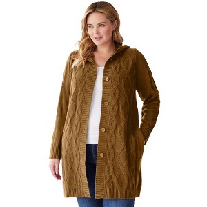 Woman Within Cable Cardigan Hoodie - 1 of 4