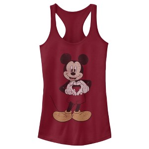 Juniors Womens Mickey & Friends Distressed Heart Racerback Tank Top - 1 of 4