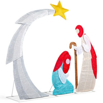 Syemin Decorative Holiday Scene Props 3.7FT Nativity Scene Outdoor Christmas Decorationf Holiday Decoration Christmas Eve Night, White, 48"*11.6"*45"