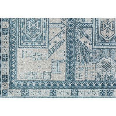 Azure Elegance 5' x 7' Reversible Blue Synthetic Area Rug