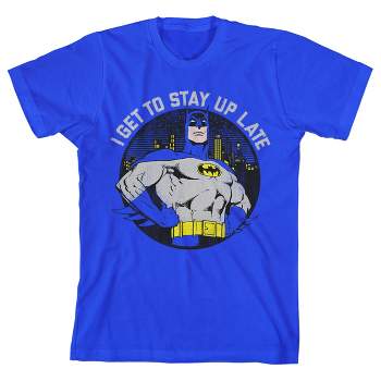 Batman I Get To Stay Up Late Youth Royal Blue Graphic Tee