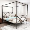 SeaCamel Queen Industrial Canopy Bed - Black Metal Frame with X-Shaped Headboard & Sturdy Slat Support, No Box Spring Needed - 2 of 4