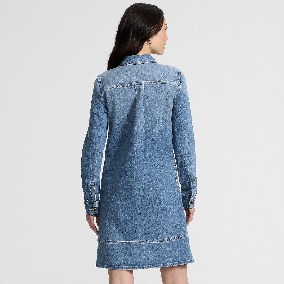 Lands' End Women's Light Weight Denim Popover At the Knee Dress - thumbnail 2