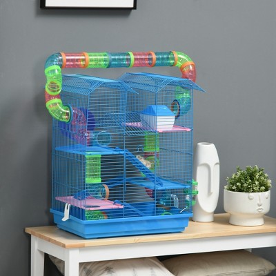 Blue Multi-Level Hamster Cage with Tubes and Accessories