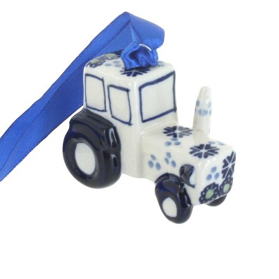 Blue Rose Polish Pottery Festive Fir Tractor Ornament