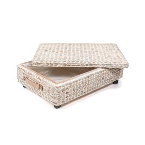 happimess Chett Minimalist Hand-Woven Hyacinth/Wood Underbed Storage Bin with Wheels and Handles - 1 of 4