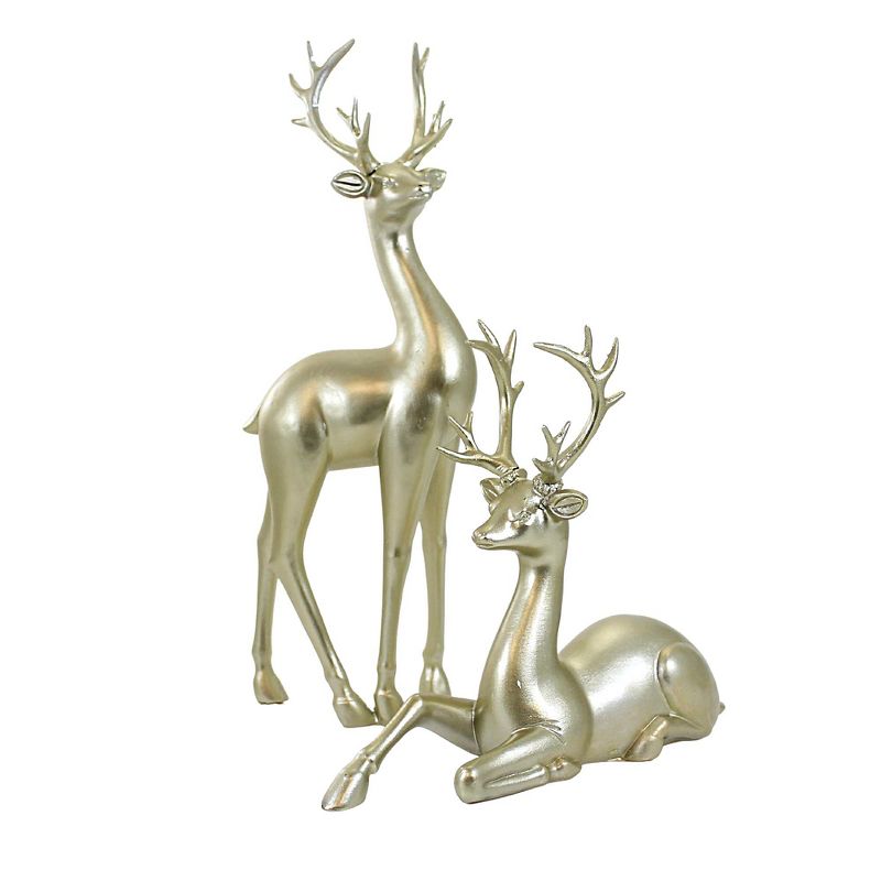12.0 Inch Gold Sitting/Standing Reindeer Figurine Christmas Retro Deer Figurines, 1 of 4