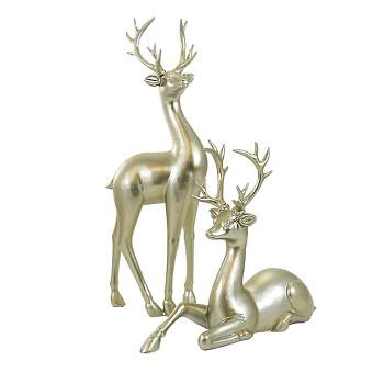 12.0 Inch Gold Sitting/Standing Reindeer Figurine Christmas Retro Deer Figurines