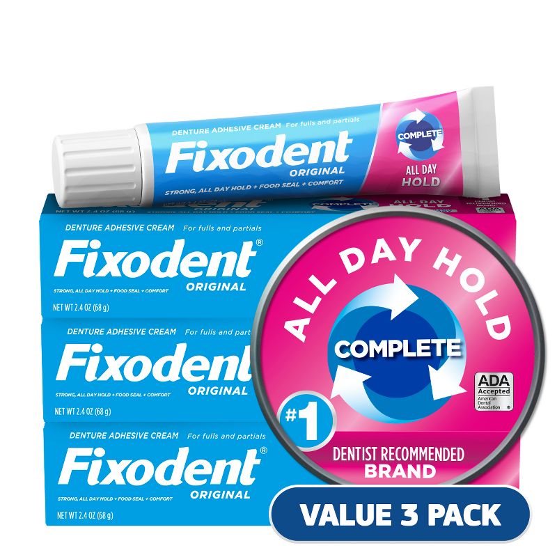 Fixodent Original Complete Denture Adhesive Cream - 2.4oz/3pk, 4 of 13
