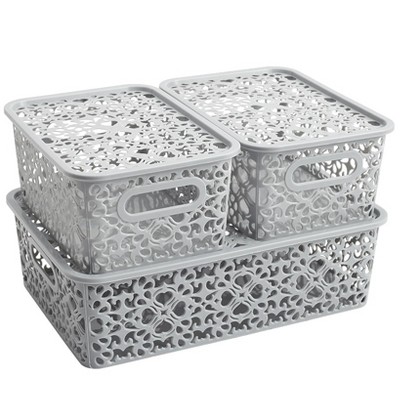 The Lakeside Collection Set of 3 Stackable Storage Bins with Lids