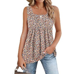 Zeagoo Women's Summer Tank Tops Pleated Square Neck Loose Fit Casual Flowy Tunic Sleeveless Shirts - 1 of 4