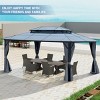 Outdoor 12×16 FT Gazebo, Permanent Pavilion with Netting and Curtains, Gazebo with Gray Aluminum Frame and Polycarbonate Double-Roof-Coolbibila - 2 of 4