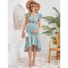 Coolmee Women's Maternity V Neck Ruffle Short Sleeve Wrap Dress Casual Flowy Nursing Breastfeeding Midi Dress with Belted - 2 of 4