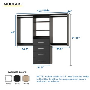Closet System, Wide Closet Organizer System with Hanging and Drawers, Wood Tower Closet Storage for Walk In Closets - 1 of 4