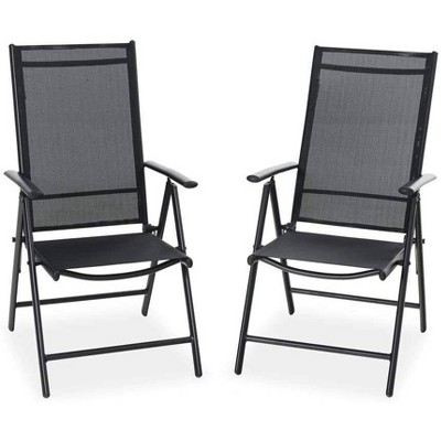 2pc Patio Folding Recliners with Armrests - Black - Captiva Designs