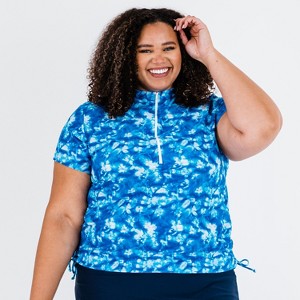 Calypsa Women's Plus Size Half-Zip Short Sleeve Rashguard UPF 50+ Adele Swim Top - 1 of 4