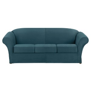 Ultimate Stretch Suede 4pc Sofa Slipcover Peacock Blue - Sure Fit