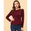 INSPIRE CHIC Women's Round Neck Button Decor Long Sleeve Peplum Shirts - 2 of 4