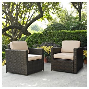 Palm Harbor 2pc Outdoor Wicker Seating Set with Cushions - Two Outdoor Wicker Chairs - Crosley - 1 of 1
