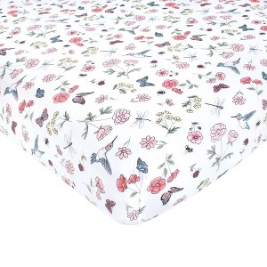 Hudson Baby Girls Cotton Fitted Crib Sheet, Hummingbird Garden, One Size - 1 of 2