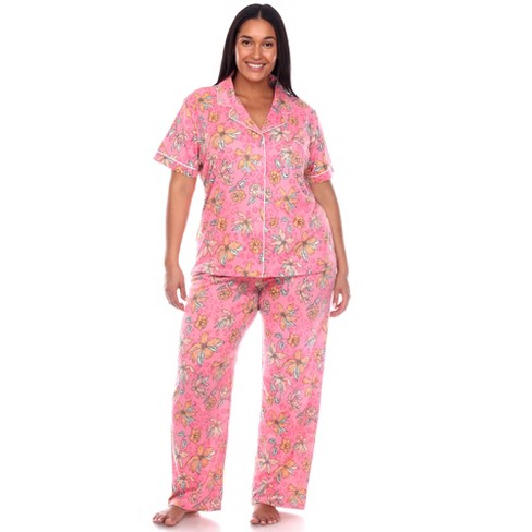 Women's Plus Size Short Sleeve Top And Pants Pajama Set Pink 1x