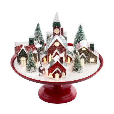 Mr.Christmas pink village on a high quality cake plate