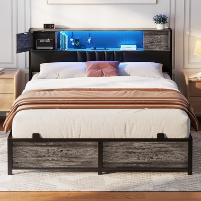 Aheaplus Bed Frame with LED Light and Charging Station