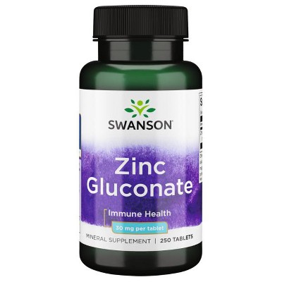 Swanson Zinc Gluconate - Mineral Supplement Promoting Prostate Health, Vision Health, & Immune Support - Gluconate Form for Optimal Absorption - (250 Tablets, 30mg Each)