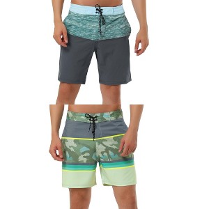 Lars Amadeus Men's Holiday Contrast Color Design Drawstring Waist Beach Board Shorts 2 Pack - 1 of 4