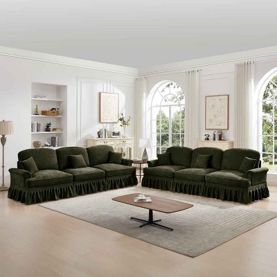 Modular Mid-Century Sectional Sofa, 6-Seater Couch with Flared Arms with Removable Skirt, Upholstered Chenille Sofa with Cushion-Coolbibila