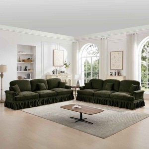 Modular Mid-Century Sectional Sofa, 6-Seater Couch with Flared Arms with Removable Skirt, Upholstered Chenille Sofa with Cushion-Coolbibila - 1 of 4