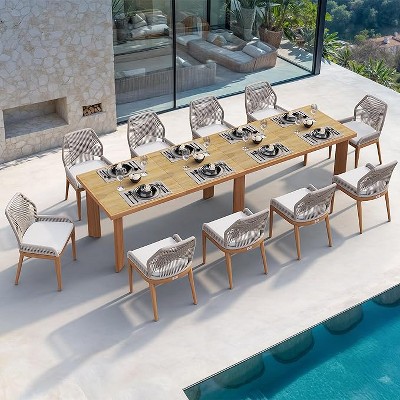 PURPLE LEAF Dining Set Patio Metal Table and Wicker Rattan Chairs for Outside Porch Garden Kitchen Modern Outdoor Furniture Sets