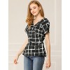 Allegra K Women's Peplum Wrap V Neck Drawstring Waist Plaid Short Sleeve Top - 2 of 4