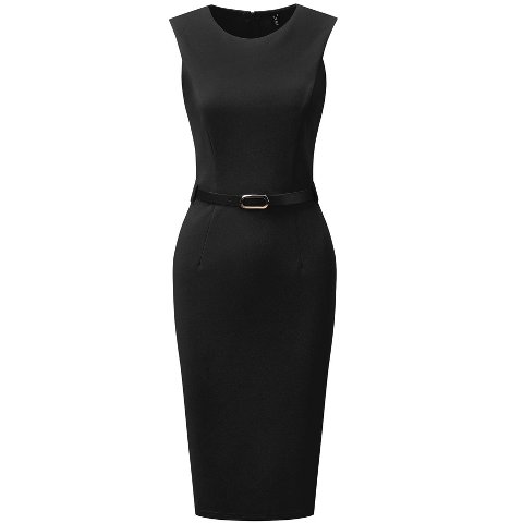 Женские платья INSPIRE CHIC Women's Belted Round Neck Sleeveless Casual Office Sheath Dresses Medium Black