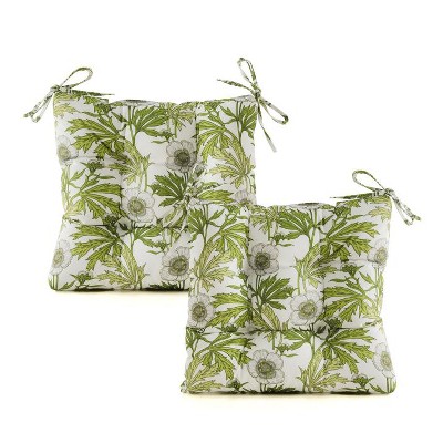 ARTPLANT Outdoor Seat Cushion Pads,Set of 2,19"x19"x4",Square Tufted Outdoor Wicker Dining Chair Cushions for Patio Furniture with Ties,Floral