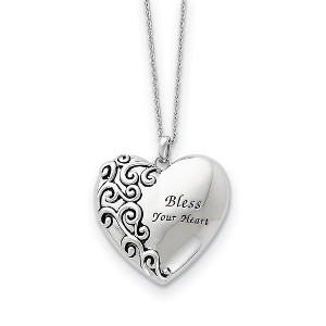 Black Bow Jewelry Rhodium Plated Sterling Silver Bless Your Heart Necklace, 18 Inch - 1 of 4