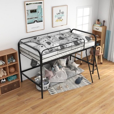 NicBex Twin  Loft Bed with Guardrail,Metal Loft Bed Frame with Ladder,Bed Frame for Adults,Kids,Box Spring Not Required,Black