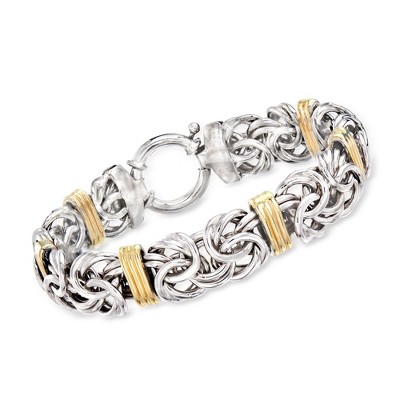 Ross-Simons Sterling Silver and 14kt Yellow Gold Byzantine Station Bracelet