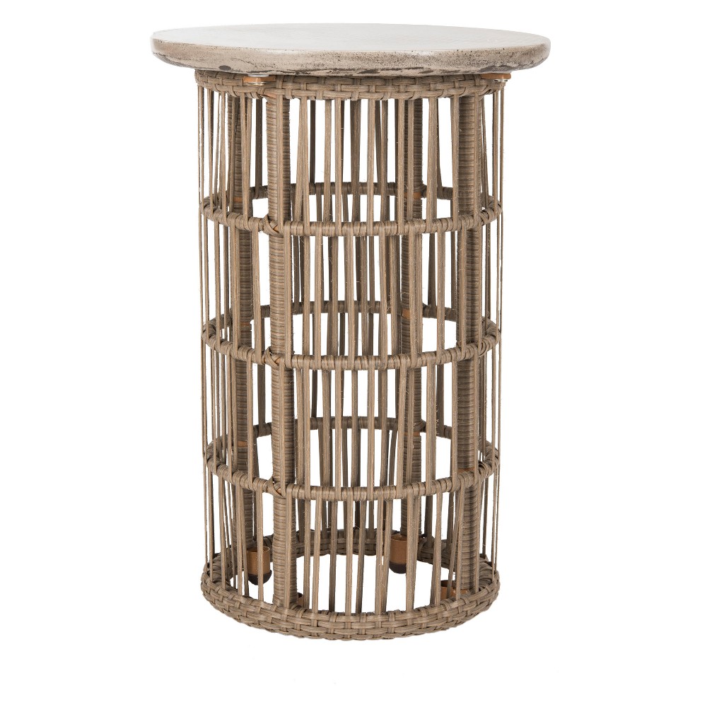 Fane Modern Concrete Round Side Table Dark Gray Safavieh