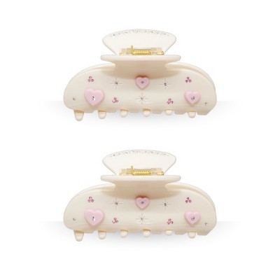 LA Glam Co. Hollywood 3" Claw Clips - All Hair - 2-Pack - Beige Hearts